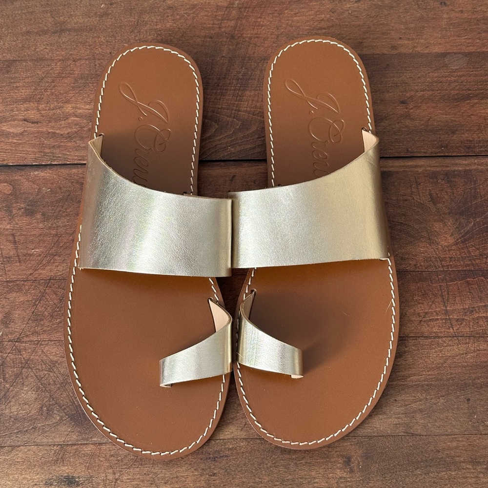 J. Crew Marta Women's Metallic Gold Leather Sandals Made in Italy 9 1/2 - Picture 2 of 5